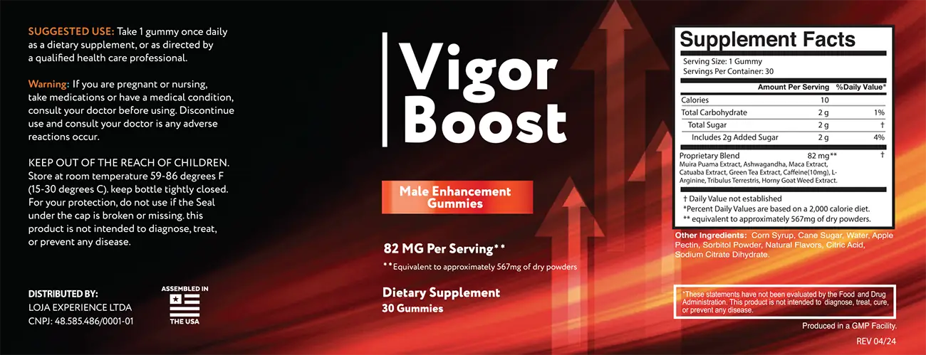 VigorBoost Supplement Facts label